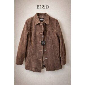 BGSD Anna Suede Leather Car Coat Women’s Size L Brown Button Front Jacket NWT